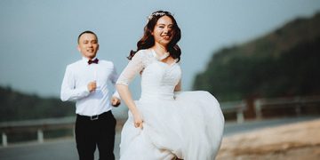 Bride running